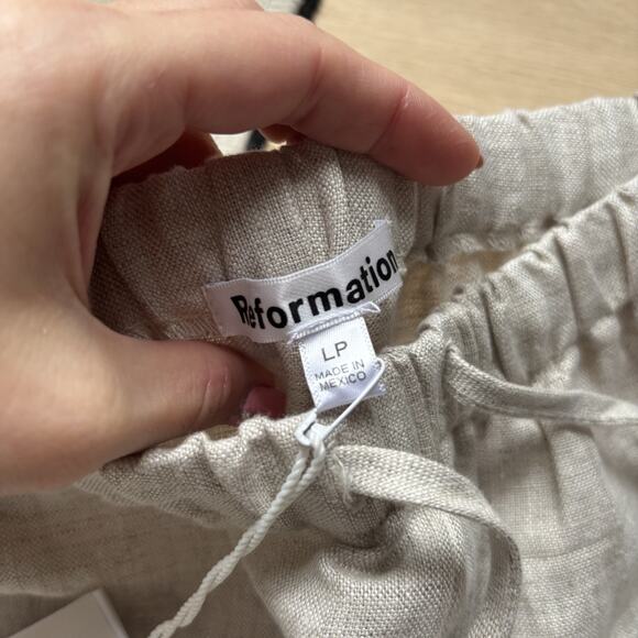 NWT Reformation Olina Linen Pant Drawstring Wide Leg Size L Petite Oatmeal - Picture 4 of 12